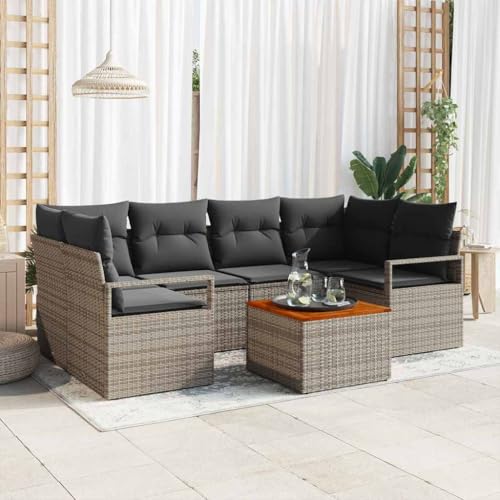 Aiious Gartensofa Set 7tlg mit Kissen Grau Poly Rattan f¨¹r Outdoor Nutzung von Aiious