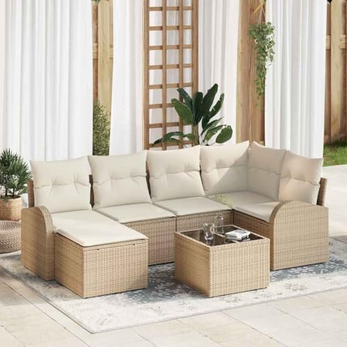 Aiious Wetterfestes Poly Rattan Sofa Set 7 Stuecke Beige mit Sitzkissen Aiious Wetterfestes Poly Rattan Sofa Set 7 Stuecke Beige mit Sitzkissen von Aiious