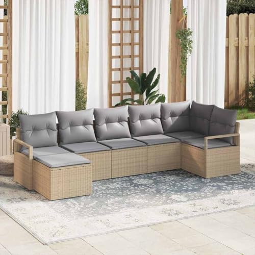 Aiious 7 Teile Poly Rattan Garten Set Beige Mit Schaumkissen Wetterfest Modular Flexibel Anordbar von Aiious