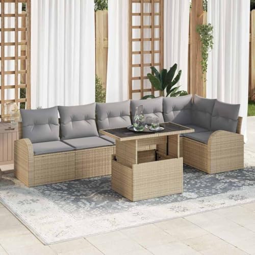 Aiious Garten-Sofa-Set 7 pcs Beige 100 x 55 x 73 cm Poly Rattan Aiious Garten-Sofa-Set 7 pcs Beige 100 x 55 x 73 cm Poly Rattan von Aiious