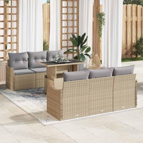 Aiious Garten-Sofa-Set 7 pcs Beige 100 x 55 x 73 cm Poly Rattan von Aiious