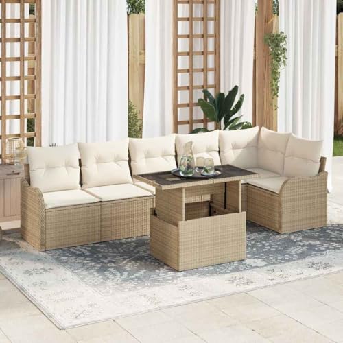 Aiious Garten-Sofa-Set 7 pcs Beige 100 x 55 x 73 cm Poly Rattan Aiious Garten-Sofa-Set 7 pcs Beige 100 x 55 x 73 cm Poly Rattan von Aiious