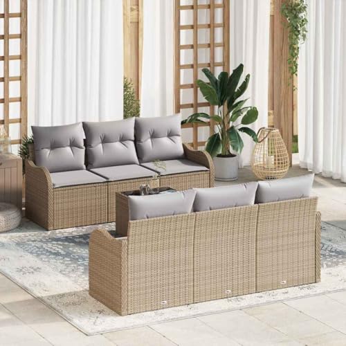 Aiious Garten-Sofa-Set 7 pcs Beige 55 x 55 x 37 cm Poly Rattan Aiious Garten-Sofa-Set 7 pcs Beige 55 x 55 x 37 cm Poly Rattan von Aiious