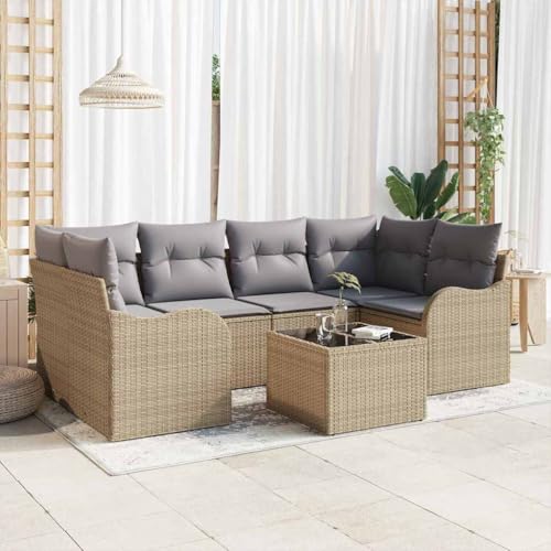 Aiious Garten-Sofa-Set 7 pcs Beige 55 x 55 x 37 cm Poly Rattan Aiious Garten-Sofa-Set 7 pcs Beige 55 x 55 x 37 cm Poly Rattan von Aiious