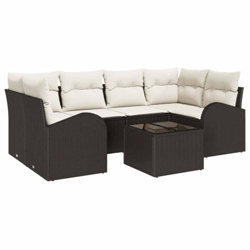 Aiious Garten-Sofa-Set 7 pcs Braun und Creme 55 x 55 x 37 cm von Aiious