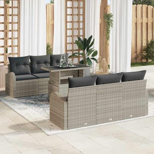 Aiious Garten-Sofa-Set 7 pcs Hellgrau 100 x 55 x 73 cm Poly Rattan von Aiious