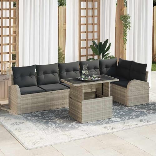 Aiious Garten-Sofa-Set 7 pcs Hellgrau 100 x 55 x 73 cm Poly Rattan von Aiious