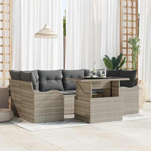 Aiious Garten-Sofa-Set 7 pcs Hellgrau 100 x 55 x 73 cm Poly Rattan von Aiious
