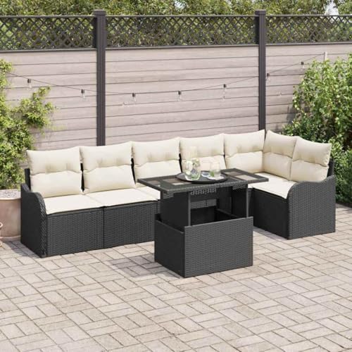 Aiious Garten-Sofa-Set 7 pcs Schwarz 100 x 55 x 73 cm Poly Rattan von Aiious
