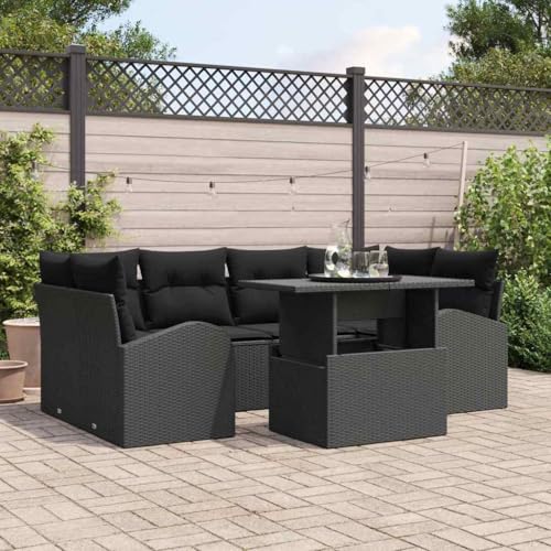 Aiious Garten-Sofa-Set 7 pcs Schwarz 100 x 55 x 73 cm Poly Rattan von Aiious