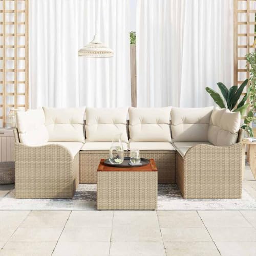 Aiious Robustes Poly Rattan Sofa Set 7 Personen Beige Outdoor Sitzgruppe Wetterbest?ndig Mit Stauraum Modernes Design Gem¨¹tlicher Sitzbereich von Aiious