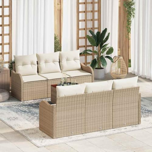 Aiious 7-teiliges Gartensofa Set Beige Wetterbestaendiges Poly Rattan Aiious 7-teiliges Gartensofa Set Beige Wetterbestaendiges Poly Rattan von Aiious