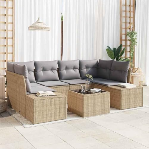 Modulares Beige Gartensofa Set aus Poly Rattan mit Tisch 7 Stueck Modulares Beige Gartensofa Set aus Poly Rattan mit Tisch 7 Stueck von Aiious