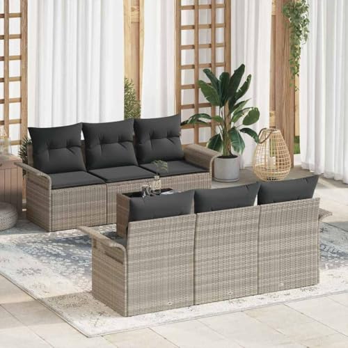 Aiious Modulares Poly Rattan Sofa Set 7 Stuecke Hellgrau Fuer Aussenbereich von Aiious