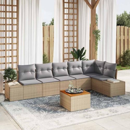 Aiious 7tlg. Aussensofa Set mit Kissen Beige Poly Rattan Gartensessel Aiious 7tlg. Aussensofa Set mit Kissen Beige Poly Rattan Gartensessel von Aiious