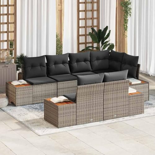 Aiious Sitzgruppe 7 Personen Grau mit Auflagen Poly Rattan Set von Aiious