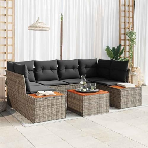 Aiious Poly Rattan Gartensofa Set 7 Stuecke mit Kissen Grau von Aiious