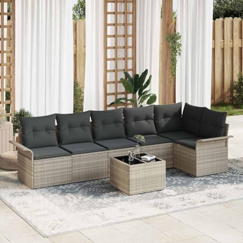 Aiious 7-teiliges Gartensofa mit Polstern Hellgrau Wetterfestes Poly Rattan Aiious 7-teiliges Gartensofa mit Polstern Hellgrau Wetterfestes Poly Rattan von Aiious