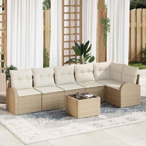 Aiious Modulares Gartensofa Set 7 pcs inkl. Kissen Poly Rattan Beige Outdoor Aiious Modulares Gartensofa Set 7 pcs inkl. Kissen Poly Rattan Beige Outdoor von Aiious