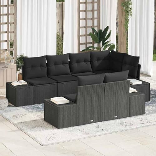 Aiious Poly Rattan Gartensofa Set 7 Stuecke mit Sitzkissen in Schwarz Aiious Poly Rattan Gartensofa Set 7 Stuecke mit Sitzkissen in Schwarz von Aiious