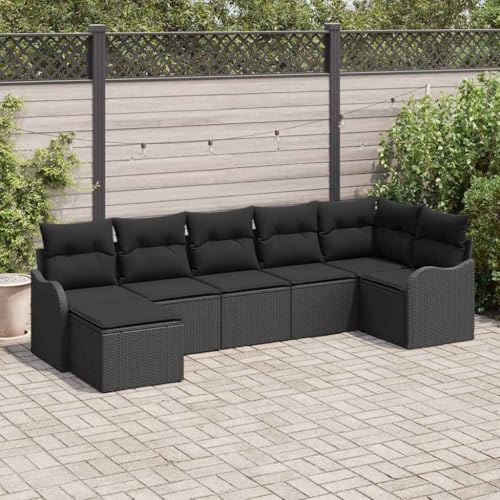 Schwarzes Gartensofa Set aus Poly Rattan 7 Stueck Mit Kissen Outdoor Sitzgruppe Flexibel Einsetzbar Widerstandsf?hig Gegen Wettereinfl¨¹sse von Aiious