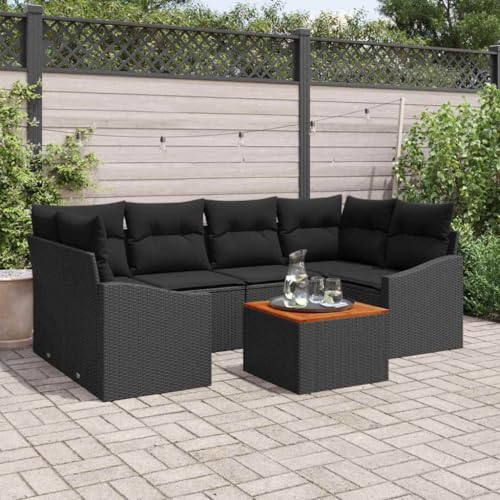Aiious Garten Sofa Set 7-teilig mit Kissen Schwarz Poly Rattan Modular von Aiious