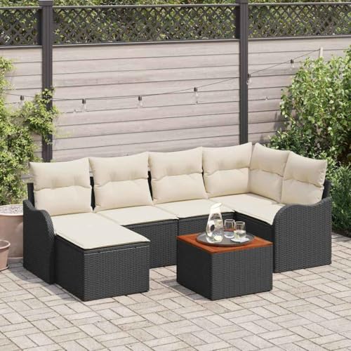 Aiious 7tlg Poly Rattan Gartensofa Set Schwarz Modular Flexibel Wetterfest Komfortabel von Aiious