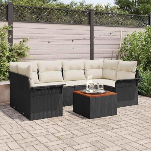 Aiious 7er Set Gartensofa Schwarz Wetterbestaendig Poly Rattan Komplett von Aiious