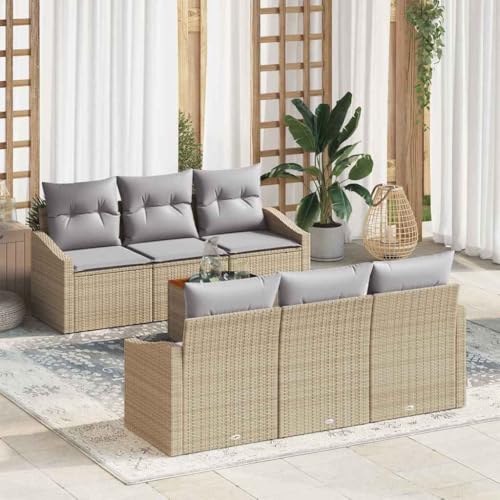 Aiious Modulares Poly Rattan Gartensofa Set 7 Teile Beige Wetterfest Stabiler Stahlrahmen Aiious Modulares Poly Rattan Gartensofa Set 7 Teile Beige Wetterfest Stabiler Stahlrahmen von Aiious