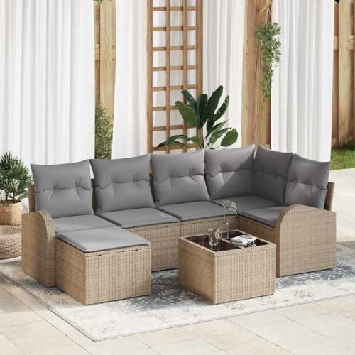 Aiious Sitzgruppe 7 Stueck mit Kissen Poly Rattan UV-best?ndig Beige Aiious Sitzgruppe 7 Stueck mit Kissen Poly Rattan UV-best?ndig Beige von Aiious