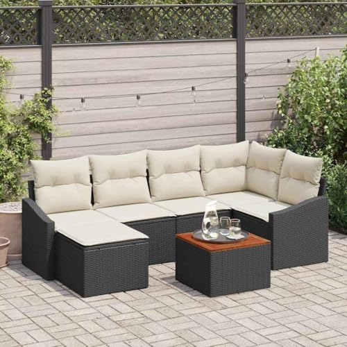 Aiious Modernes 7 Personen Garten Sofa Set Schwarz Poly Rattan mit Gartentisch Aiious Modernes 7 Personen Garten Sofa Set Schwarz Poly Rattan mit Gartentisch von Aiious
