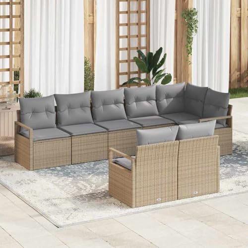 Aiious Poly Rattan Gartensofa Set 8 Personen Beige Wetterfest Modular von Aiious