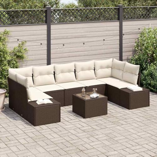 Aiious Robustes 8 Personen Gartensofa Set in Braun mit Tisch aus wetterfestem Poly Rattan von Aiious