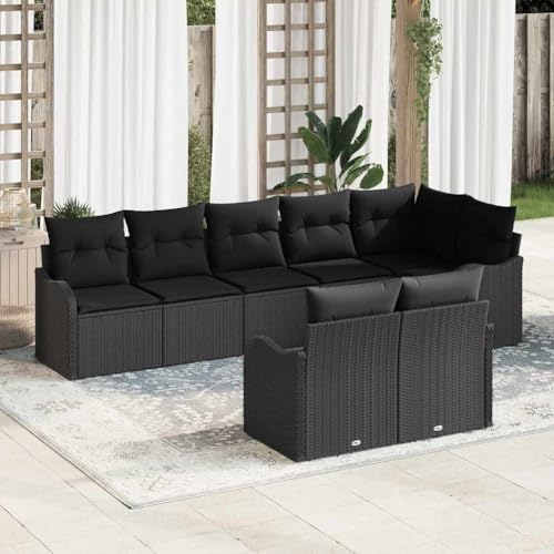 Aiious Poly Rattan Sofa Set 8 Sitzer mit Kissen Schwarz Modular f¨¹r Aussenbereich von Aiious