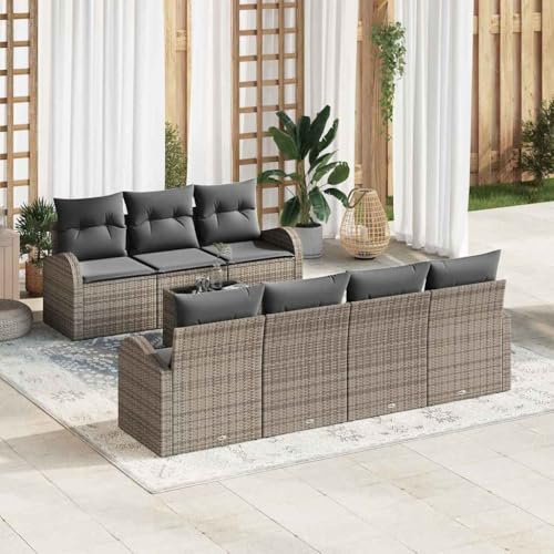 Aiious Garten-Sofa-Set 8 pcs Grau 55 x 55 x 37 cm Poly-Rattan von Aiious