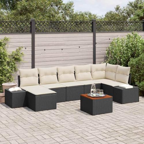 Aiious Komfortables 8er Set Gartensofa mit Tisch und Hocker in Schwarz von Aiious