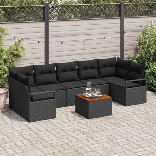 Aiious 8er Set Gartensofas mit Tisch Schwarz Langlebiges Poly Rattan von Aiious