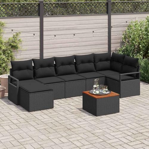 Aiious Poly Rattan Gartensofa Set 8 Personen Schwarz mit Tisch und Hocker f¨¹r Outdoor Sitzgruppe von Aiious