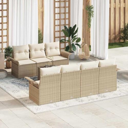 8er Set Beige Gartensofa aus Poly Rattan mit Tisch f¨¹r Outdoor Entspannung von Aiious
