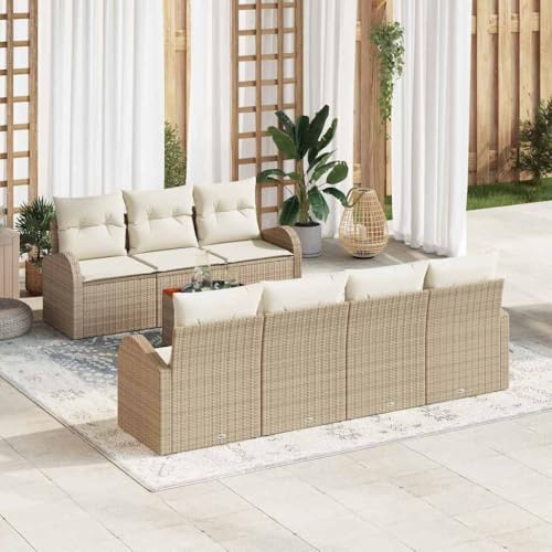 Aiious Poly Rattan Garten Set 8 Stuecke Beige Modular von Aiious
