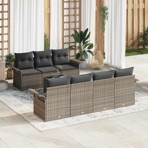 Aiious 8er Set Gartensofas in Grau aus wetterfestem Poly Rattan mit Tisch von Aiious