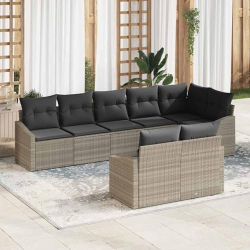Aiious Gartensofa Set 8 Teile Hellgrau Poly Rattan Flexibel Anordbar von Aiious