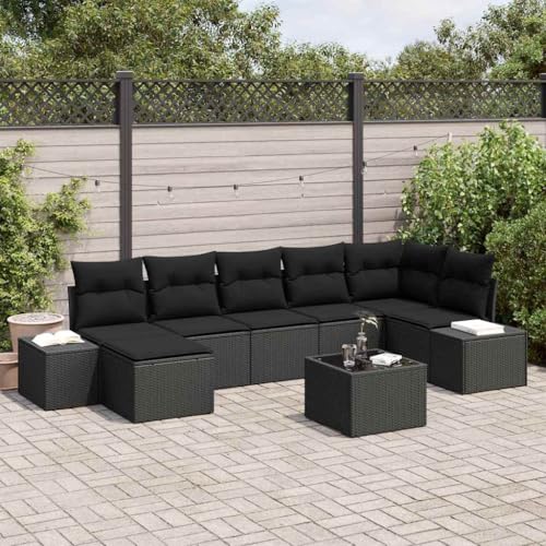 Aiious Garten Sofa Set 8tlg mit Kissen Schwarz Poly Rattan Modular von Aiious