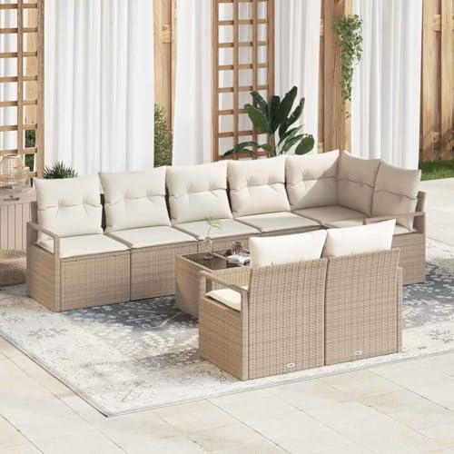 Aiious Modernes Garten Sofa Set 9 pcs Beige Hochwertiges Poly Rattan UV-best?ndig Leicht zu Reinigen von Aiious