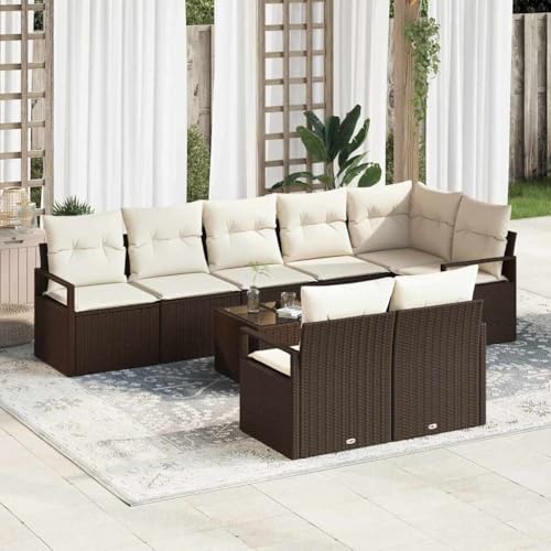 Aiious Modernes 9 Personen Garten Sofa Set Braun Robustes Poly Rattan Wetterfeste Konstruktion Komfortable Sitzpolster Rechteckig Modular Nutzbar von Aiious
