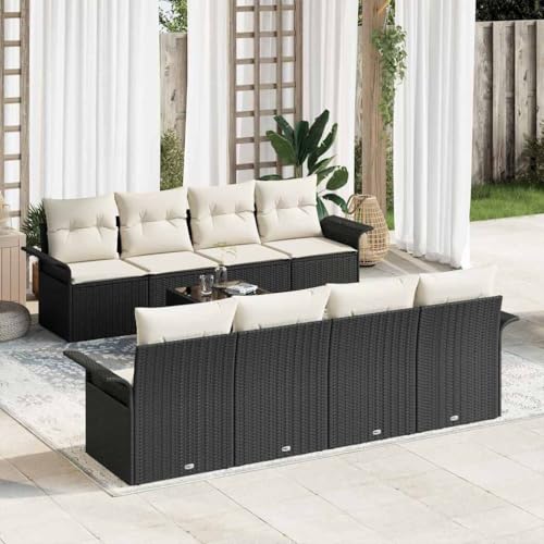 Aiious 9-teiliges Gartensofa Set in Schwarz aus wetterfestem Poly Rattan von Aiious