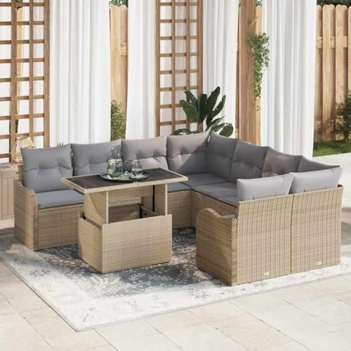 Aiious Garten-Sofa-Set 9 pcs Beige 100 x 55 x 73 cm Poly Rattan von Aiious
