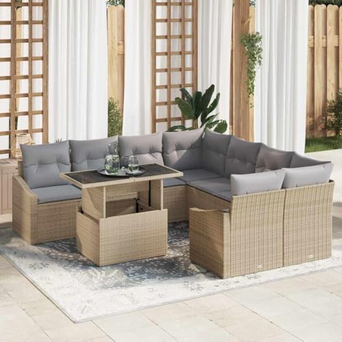 Aiious Garten-Sofa-Set 9 pcs Beige und Hellgrau 100 x 55 x 73 cm von Aiious