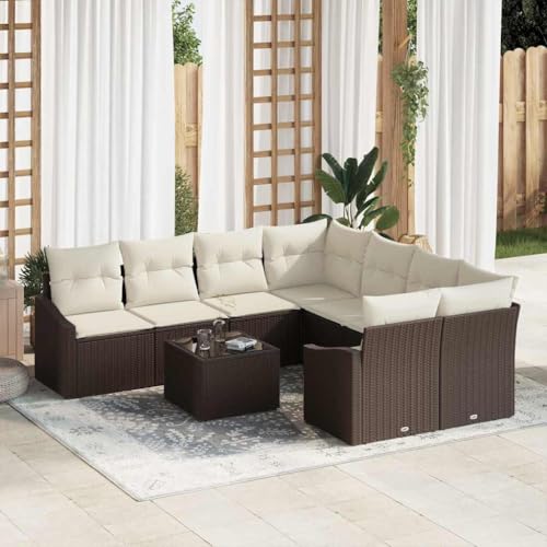 Aiious Garten-Sofa-Set 9 pcs Braun und Creme 55 x 55 x 37 cm von Aiious