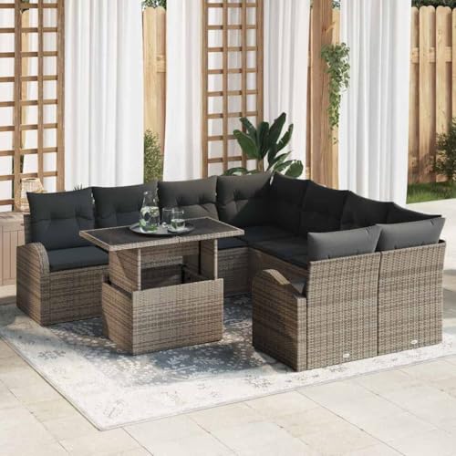 Aiious Garten-Sofa-Set 9 pcs Grau 100 x 55 x 73 cm Poly Rattan von Aiious